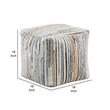 Modern Pouf Ottoman- Multicolor Vertical Striped Jacquard- 16 Inch