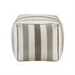 Modern Pouf Ottoman- White and Taupe Striped Jacquard- 16 Inch Square