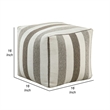 Modern Pouf Ottoman- White and Taupe Striped Jacquard- 16 Inch Square