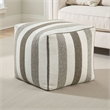 Modern Pouf Ottoman- White and Taupe Striped Jacquard- 16 Inch Square