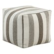 Modern Pouf Ottoman- White and Taupe Striped Jacquard- 16 Inch Square