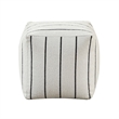 Modern Pouf Ottoman- White Black Striped Jacquard- 16 Inch Square