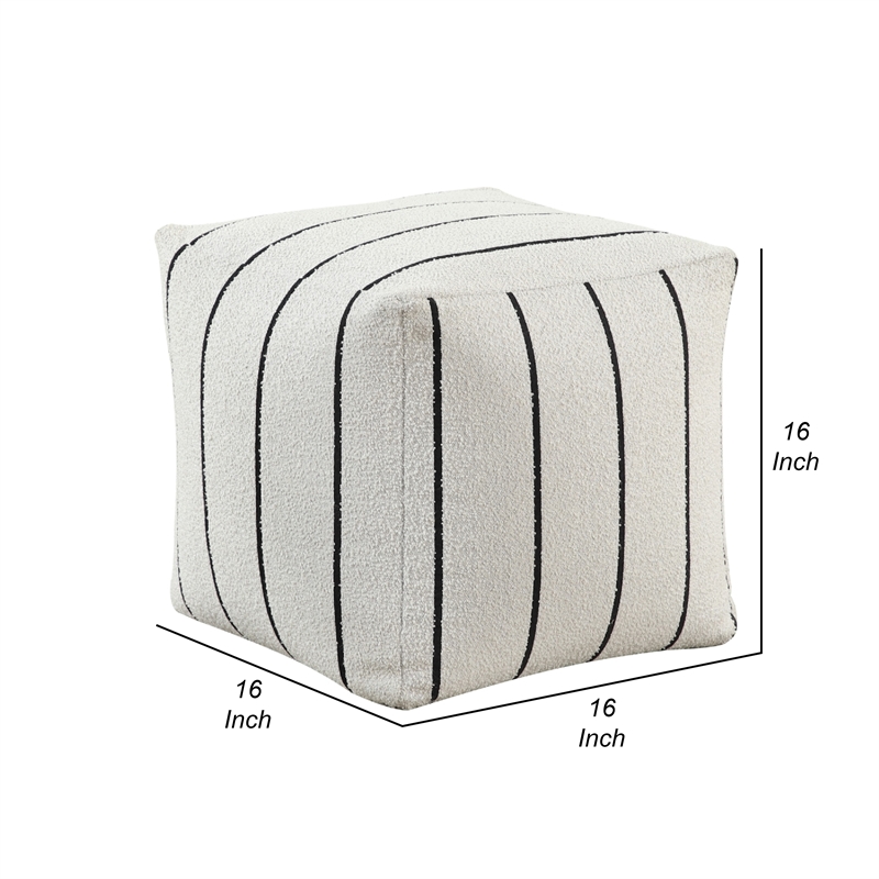 Modern Pouf Ottoman- White Black Striped Jacquard- 16 Inch Square