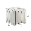 Modern Pouf Ottoman- White Black Striped Jacquard- 16 Inch Square
