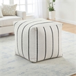 Modern Pouf Ottoman- White Black Striped Jacquard- 16 Inch Square