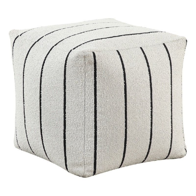 Modern Pouf Ottoman- White Black Striped Jacquard- 16 Inch Square