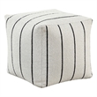 Modern Pouf Ottoman- White Black Striped Jacquard- 16 Inch Square