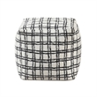 Modern Pouf Ottoman- White Black Checkered Jacquard- 16 Inch Square