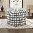 Modern Pouf Ottoman- White Black Checkered Jacquard- 16 Inch Square