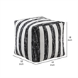 Modern Pouf Ottoman- Black White Wide Striped Jacquard- 16 Inch Square