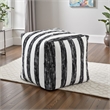 Modern Pouf Ottoman- Black White Wide Striped Jacquard- 16 Inch Square