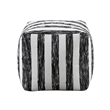 Modern Pouf Ottoman- Black White Wide Striped Jacquard- 16 Inch Square