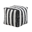 Modern Pouf Ottoman- Black White Wide Striped Jacquard- 16 Inch Square