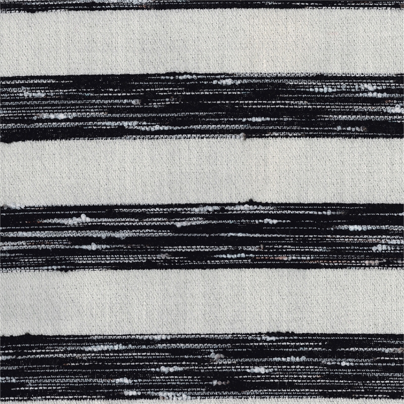 Modern Pouf Ottoman- Black White Wide Striped Jacquard- 16 Inch Square