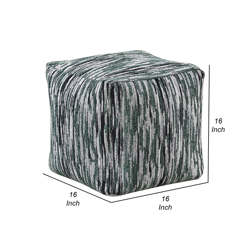 Modern Pouf Ottoman- Green White Curved Striped Jacquard- 16in Square