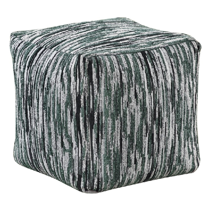 Modern Pouf Ottoman- Green White Curved Striped Jacquard- 16in Square