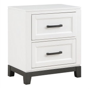Thiem 28 Inch Nightstand with 2 Drawers- Black Handles- White Wood Finish