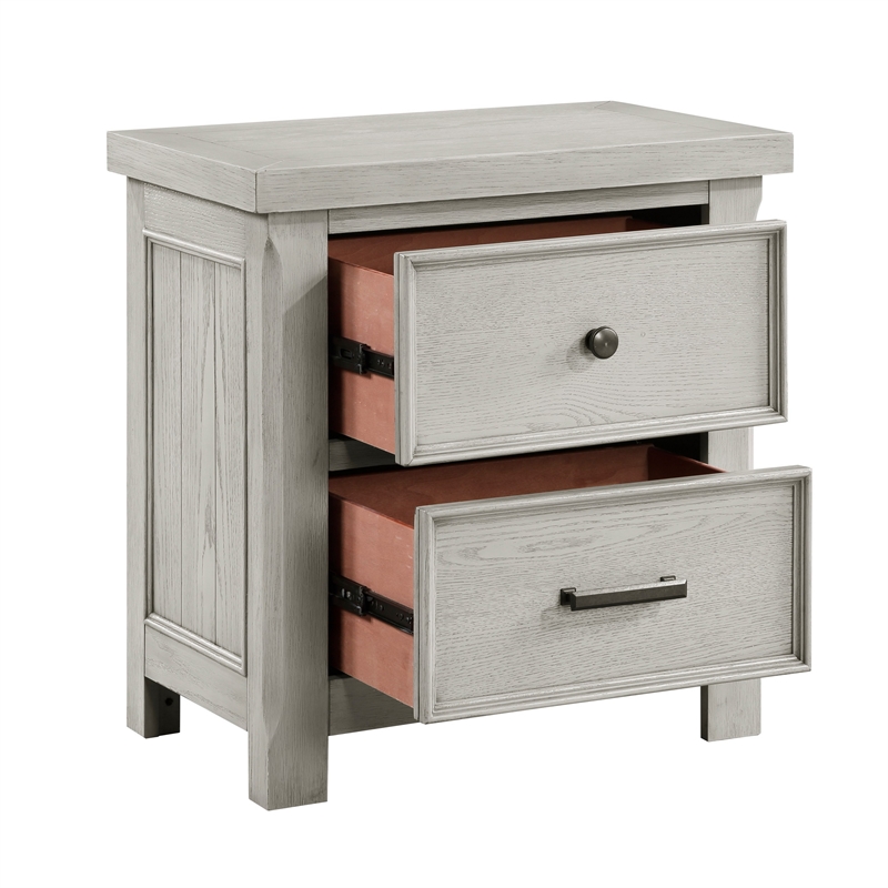 Myna 29 Inch Nightstand with 2 Drawers- Rustic Farmhouse White Oak Veneer