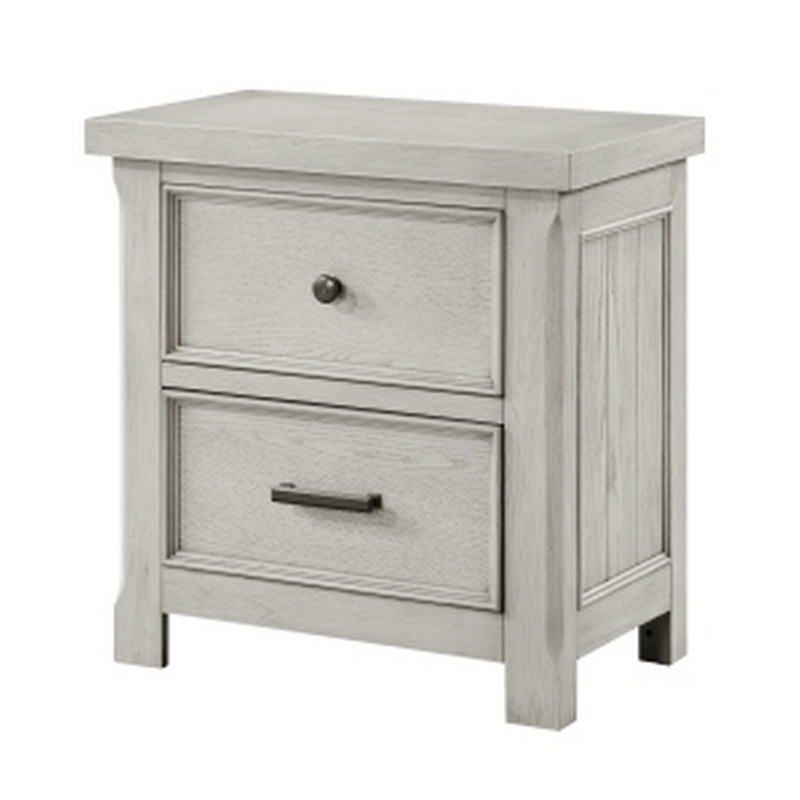 Myna 29 Inch Nightstand with 2 Drawers- Rustic Farmhouse White Oak Veneer