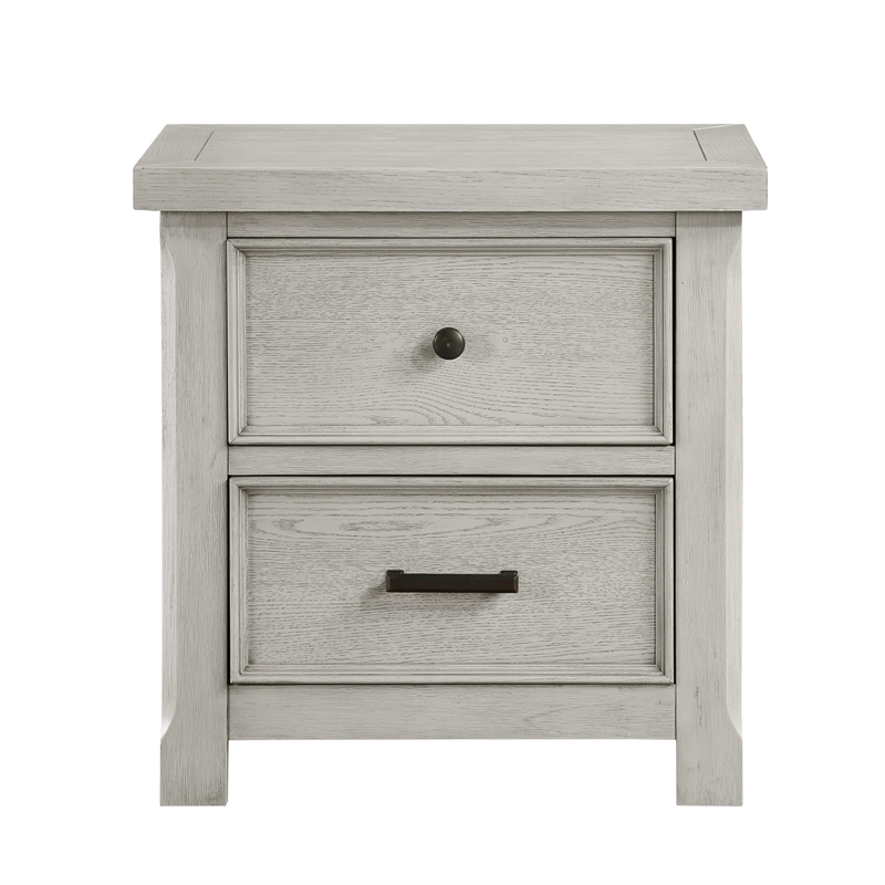 Myna 29 Inch Nightstand with 2 Drawers- Rustic Farmhouse White Oak Veneer