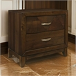 Nibo 28 Inch Nightstand- 2 Drawers- Satin Brass Handles- Brown Solid Wood