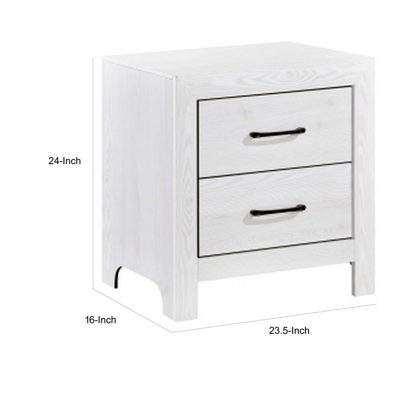Eby 24 Inch Nightstand- 2 Drawers with Black Nickel Handles- White Finish