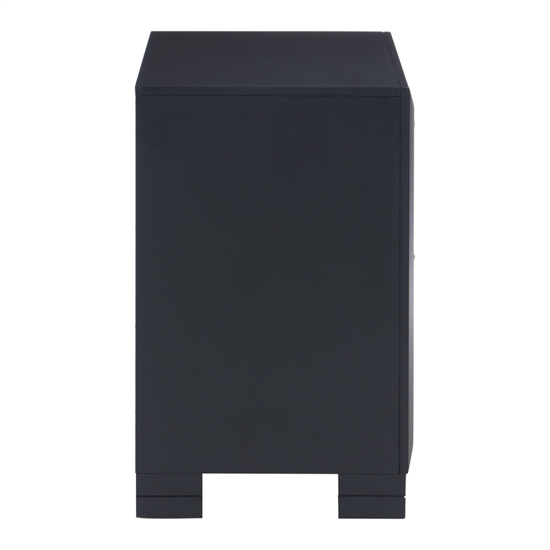 Rosy 27 Inch Nightstand- 2 Drawers- Chrome Accents- Midnight Blue Wood