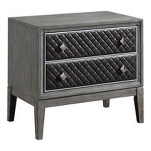 Stacy 29 Inch Nightstand- 2 Faux Leather Upholstered Drawers- Gray Wood