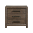 Wyn 27 Inch Nightstand- 3 Drawers- Nickel Handles- Brushed Walnut Brown