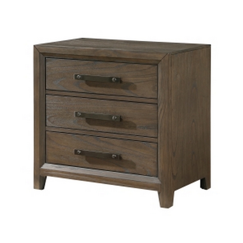 Wyn 27 Inch Nightstand- 3 Drawers- Nickel Handles- Brushed Walnut Brown