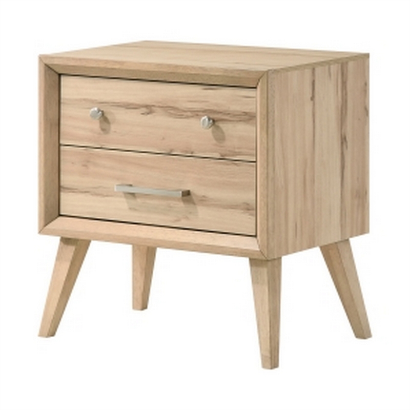 Kali 27 Inch Nightstand- 2 Drawers- Nickel Handles- Oak Brown Solid Wood