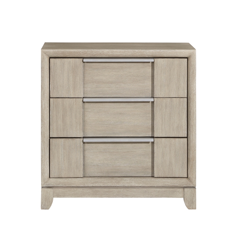 Owen 29 Inch Nightstand- 3 Drawers- USB Charging Port- Light Beige Wood