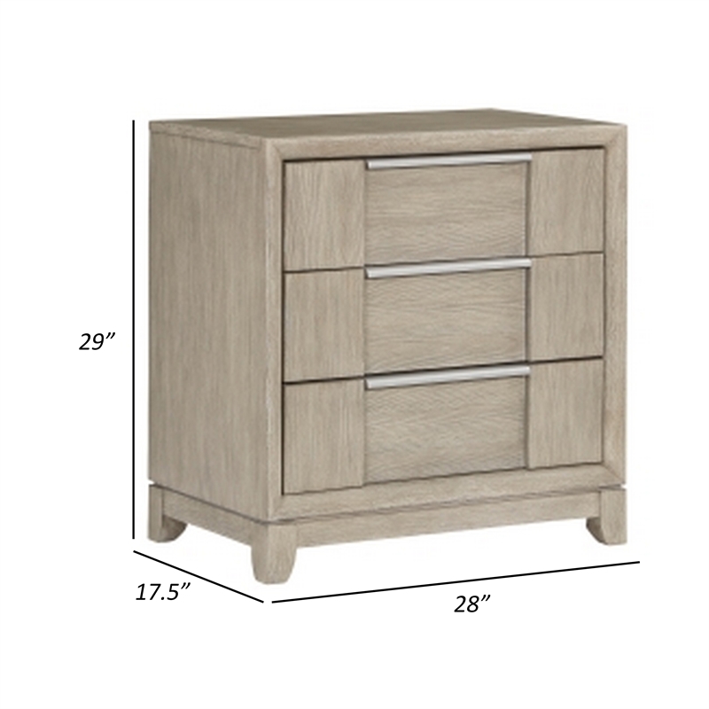 Owen 29 Inch Nightstand- 3 Drawers- USB Charging Port- Light Beige Wood