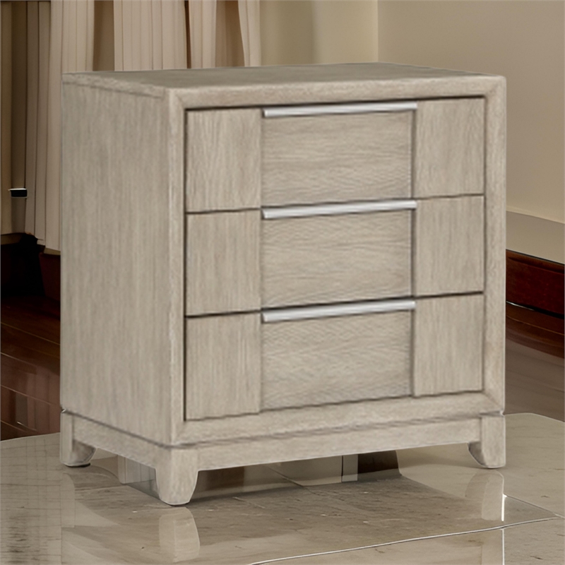 Owen 29 Inch Nightstand- 3 Drawers- USB Charging Port- Light Beige Wood