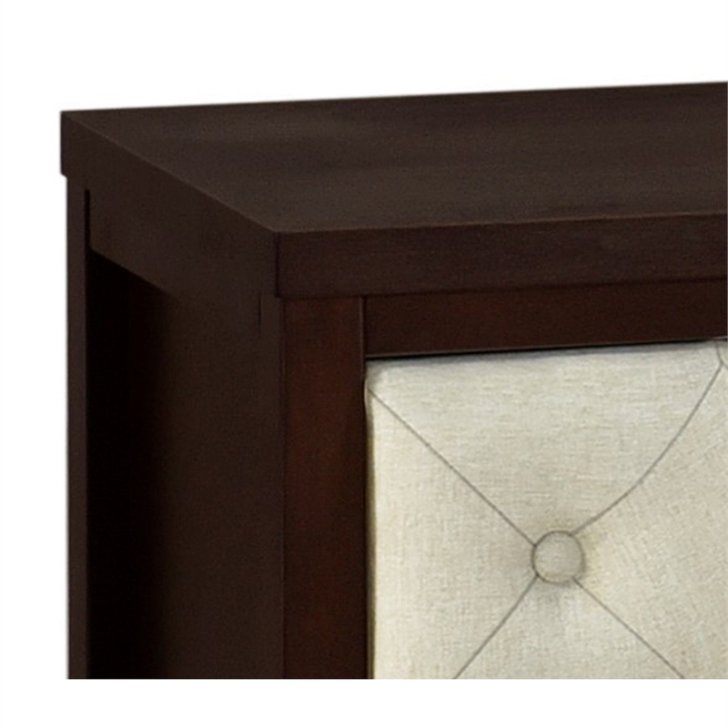 Moni 24 Inch Nightstand- 2 Drawers- Beige- Cherry Espresso Brown Wood Frame