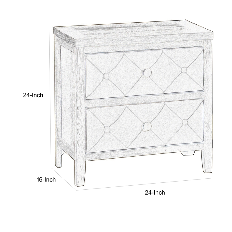 Moni 24 Inch Nightstand- 2 Drawers- Beige- Cherry Espresso Brown Wood Frame