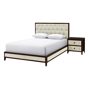 Moni 24 Inch Nightstand- 2 Drawers- Beige- Cherry Espresso Brown Wood Frame