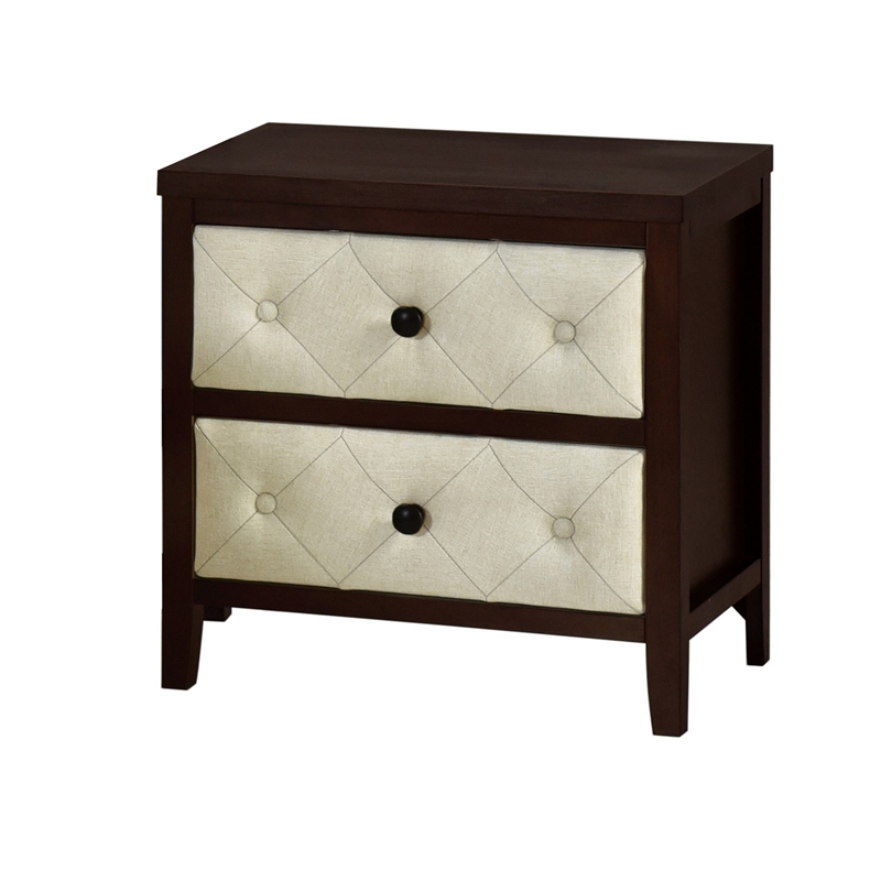 Moni 24 Inch Nightstand- 2 Drawers- Beige- Cherry Espresso Brown Wood Frame