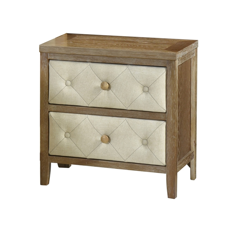 Moni 24 Inch Nightstand- 2 Drawers- Beige and Walnut Brown Wood Frame