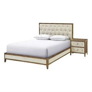Moni 24 Inch Nightstand- 2 Drawers- Beige and Walnut Brown Wood Frame