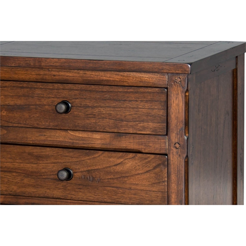Odell Nightstand- 3 Drawers- Bronze- Rustic Dark Brown Solid Wood