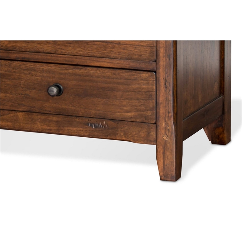 Odell Nightstand- 3 Drawers- Bronze- Rustic Dark Brown Solid Wood