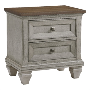 Giny Nightstand- 2 Drawers- Brown and Antique Gray Acacia Wood Top