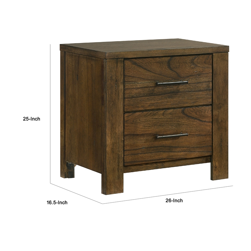 Suli Nightstand- 2 Drawers Metal Handles- Brown Mindy Veneer- 26 Inch