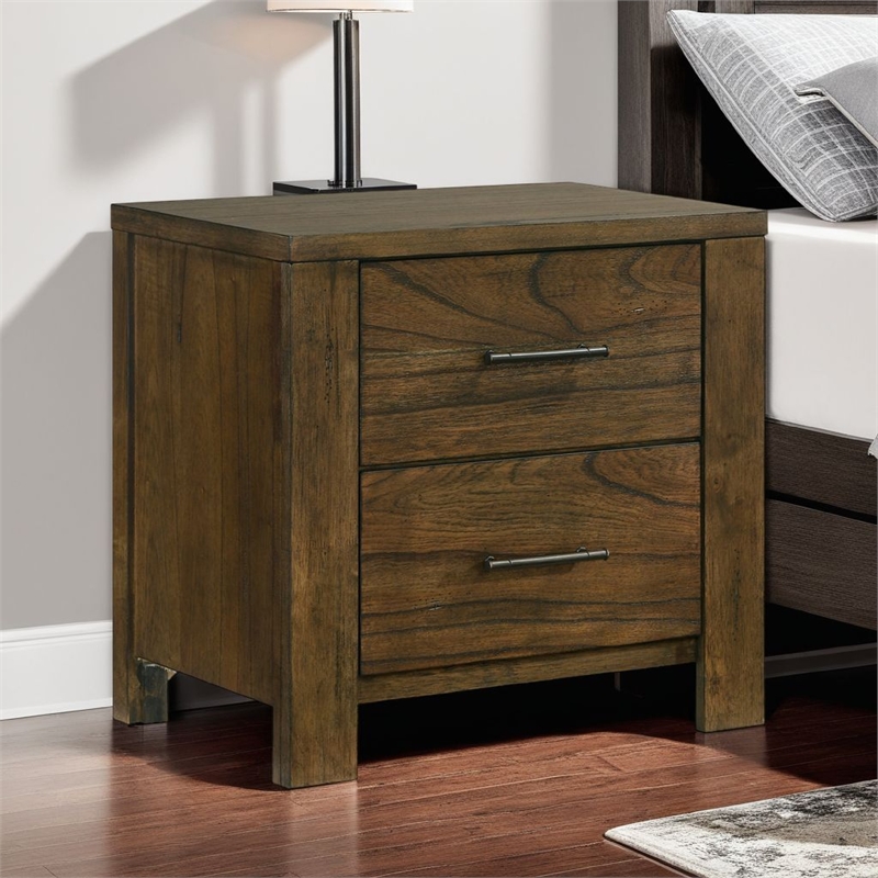 Suli Nightstand- 2 Drawers Metal Handles- Brown Mindy Veneer- 26 Inch
