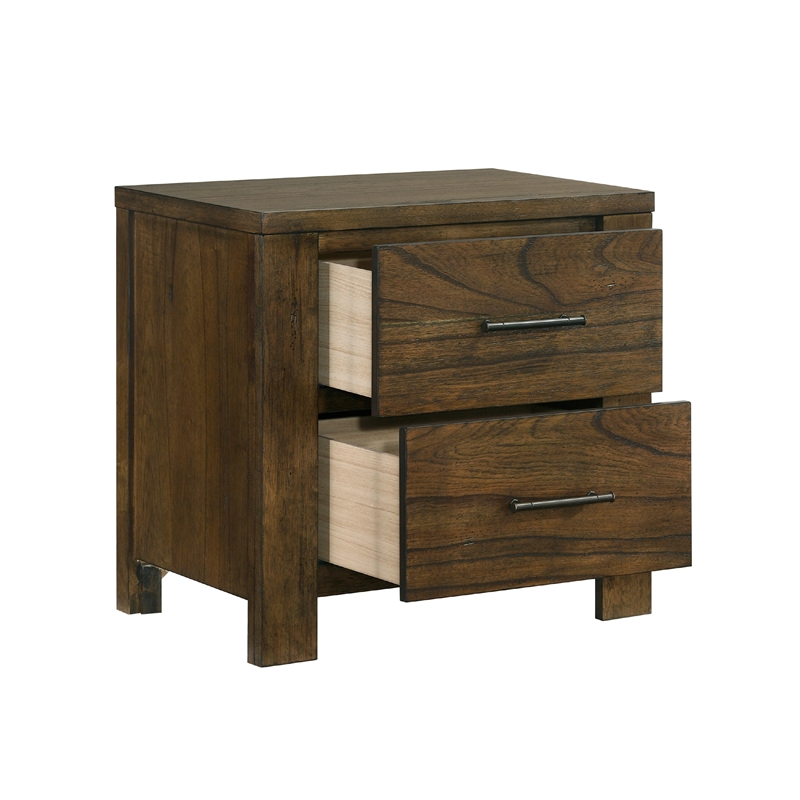 Suli Nightstand- 2 Drawers Metal Handles- Brown Mindy Veneer- 26 Inch