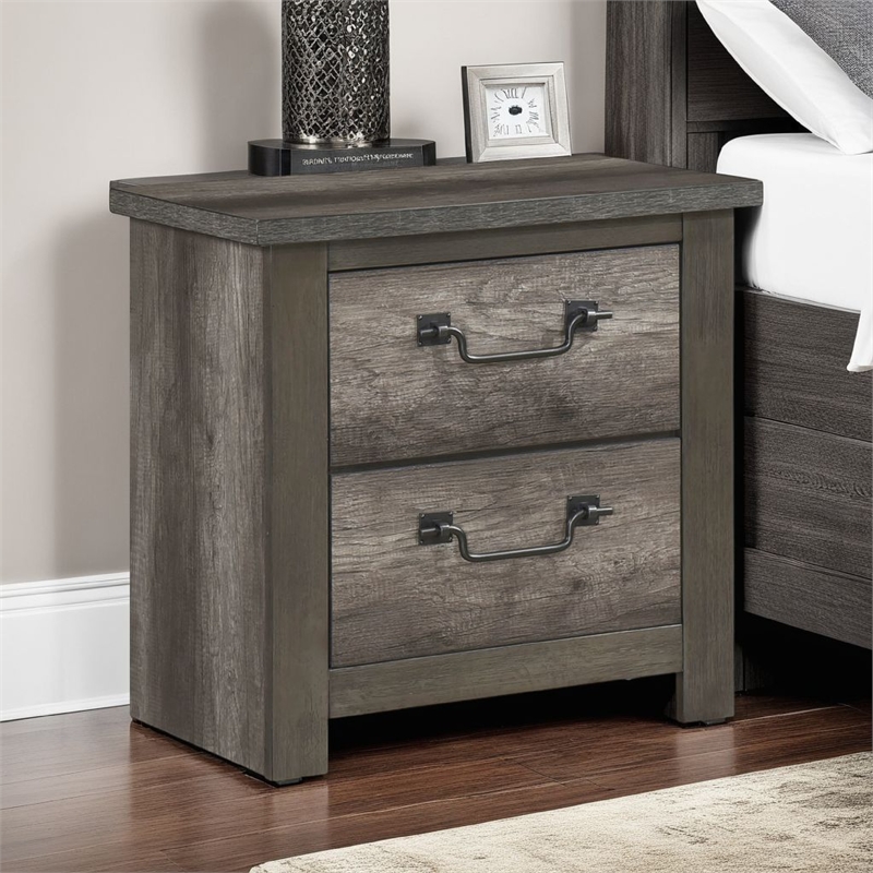 Nemy Nightstand- 2 Drawers- Gray Melamine Laminate- Drop Handles