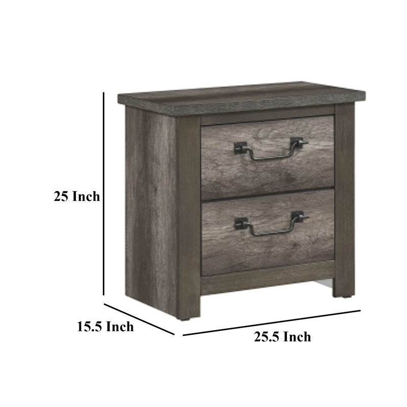 Nemy Nightstand- 2 Drawers- Gray Melamine Laminate- Drop Handles