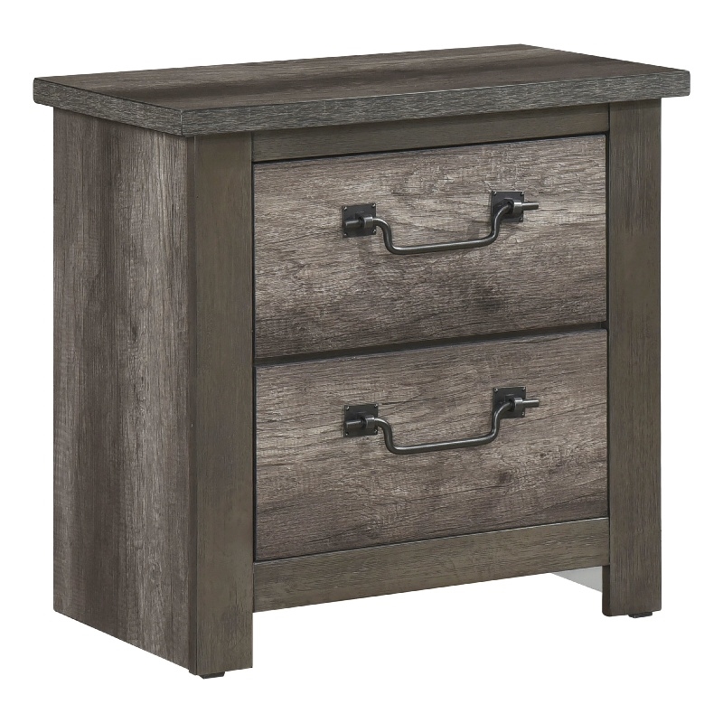 Nemy Nightstand- 2 Drawers- Gray Melamine Laminate- Drop Handles