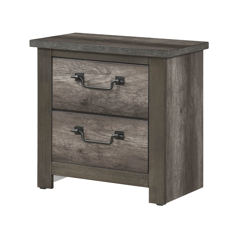 Nemy Nightstand- 2 Drawers- Gray Melamine Laminate- Drop Handles